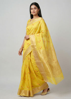 Yellow Handloom Chanderi Pure Silk Saree With Blouse Piece