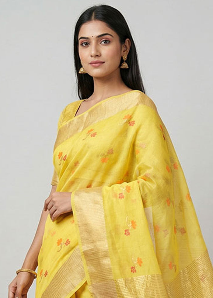 Yellow Handloom Chanderi Pure Silk Saree With Blouse Piece