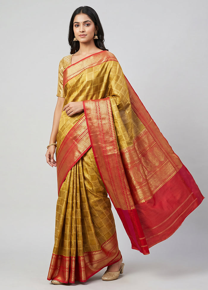 Cream Handloom Katan Pure Silk Saree With Blouse Piece