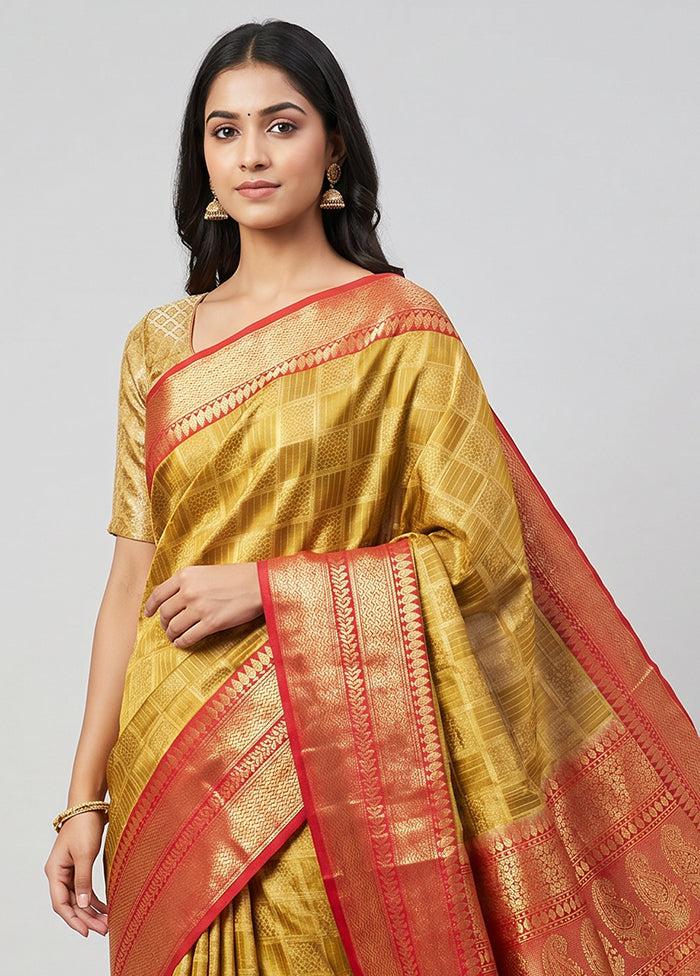 Cream Handloom Katan Pure Silk Saree With Blouse Piece