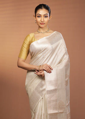 Cream Handloom Dupion Pure Silk Saree With Blouse Piece