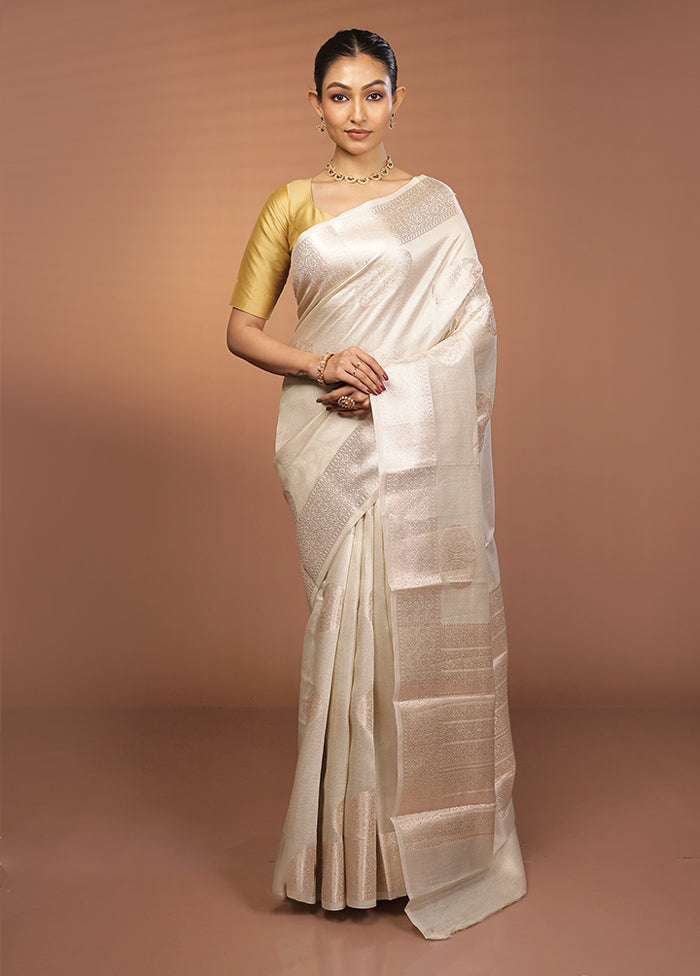Cream Handloom Dupion Pure Silk Saree With Blouse Piece