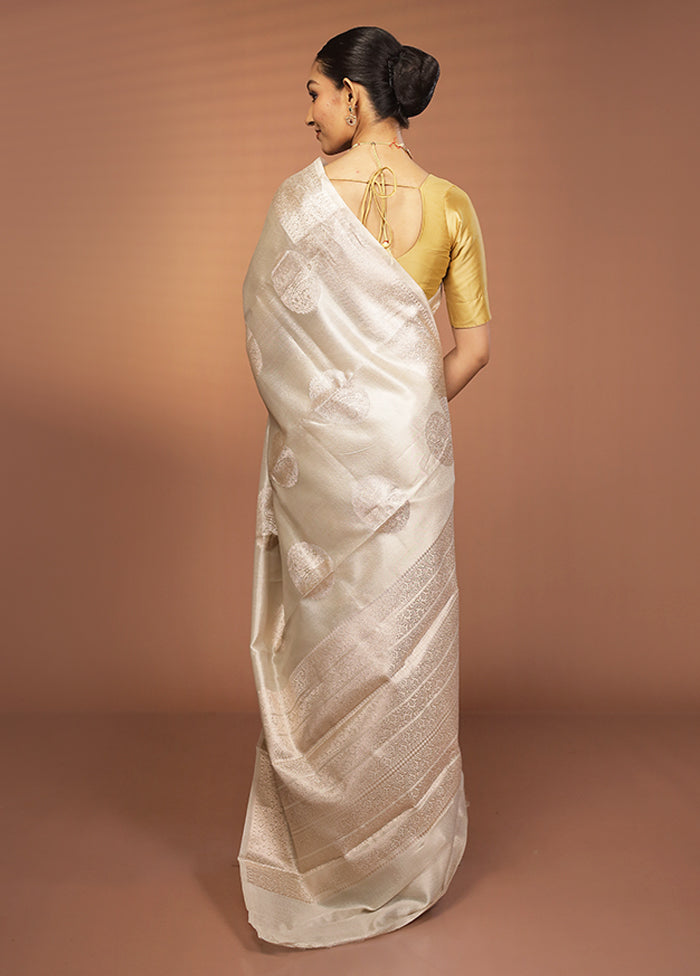 Cream Handloom Dupion Pure Silk Saree With Blouse Piece