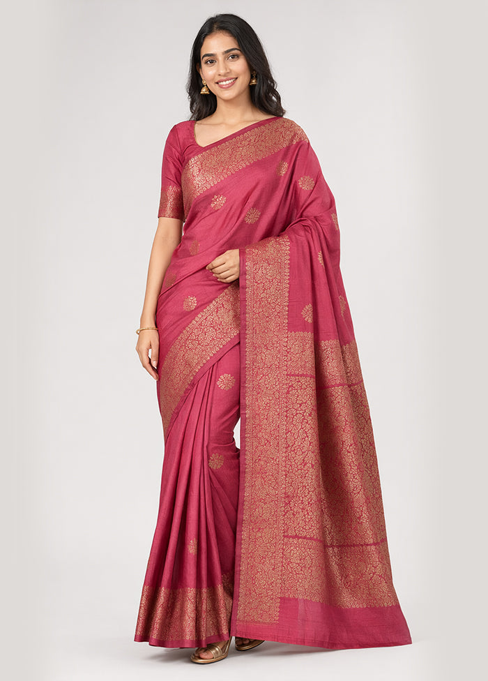 Maroon Handloom Tussar Pure Silk Saree With Blouse Piece