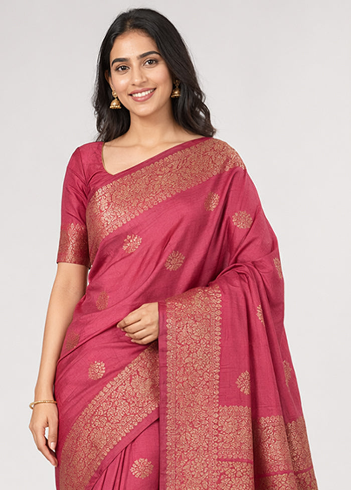 Maroon Handloom Tussar Pure Silk Saree With Blouse Piece