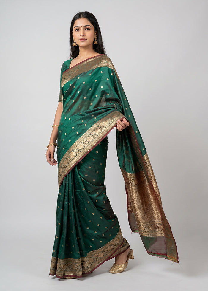 Green Handloom Katan Pure Silk Saree With Blouse Piece