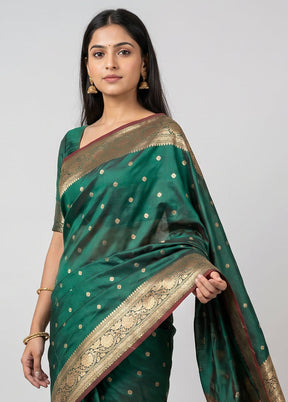 Green Handloom Katan Pure Silk Saree With Blouse Piece