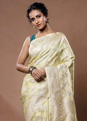 Yellow Banarasi Silk Saree With Blouse Piece