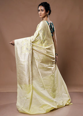 Yellow Banarasi Silk Saree With Blouse Piece