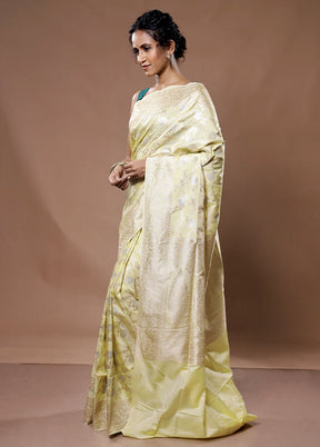 Yellow Banarasi Silk Saree With Blouse Piece