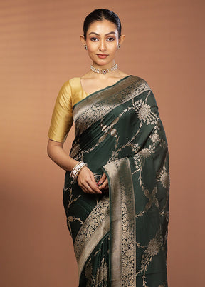Green Dupion Silk Saree With Blouse Piece