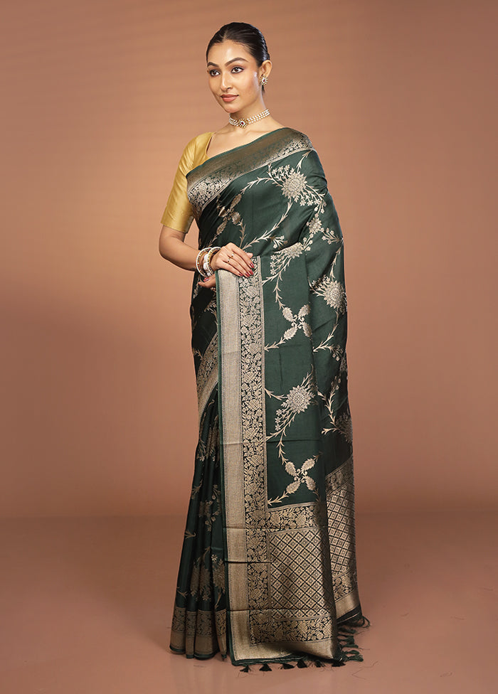 Green Dupion Silk Saree With Blouse Piece