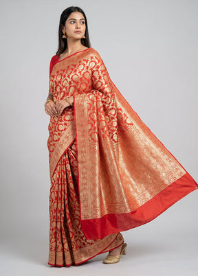 Red Uppada Silk Saree With Blouse Piece