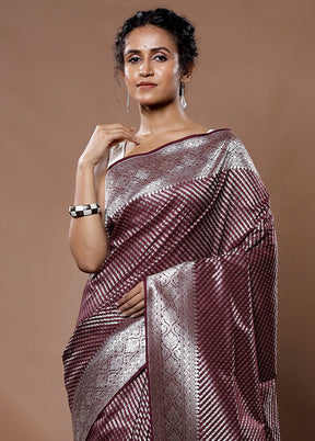 Maroon Uppada Silk Saree With Blouse Piece
