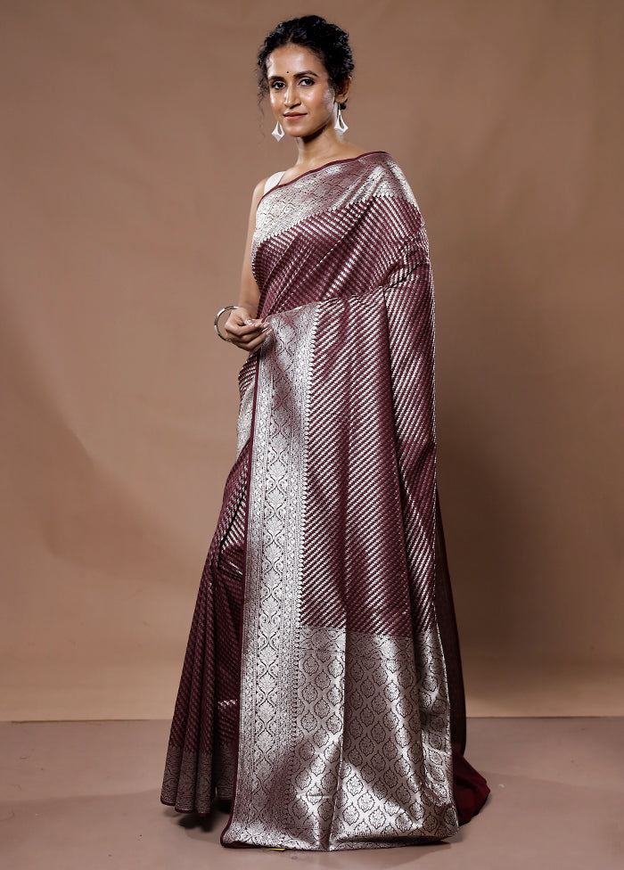 Maroon Uppada Silk Saree With Blouse Piece