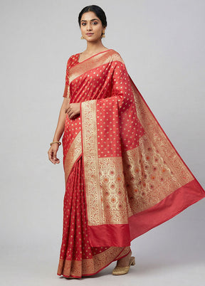 Pink Banarasi Silk Saree With Blouse Piece