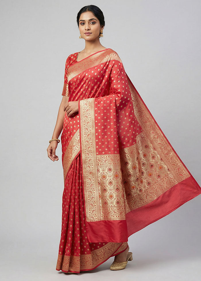 Pink Banarasi Silk Saree With Blouse Piece