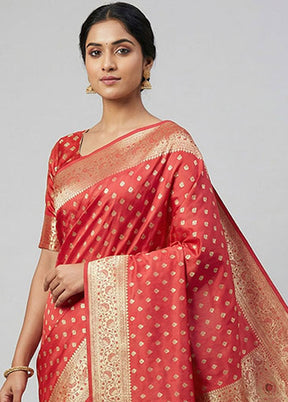 Pink Banarasi Silk Saree With Blouse Piece
