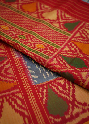 Grey Pochampally Pure Silk Saree With Blouse Piece