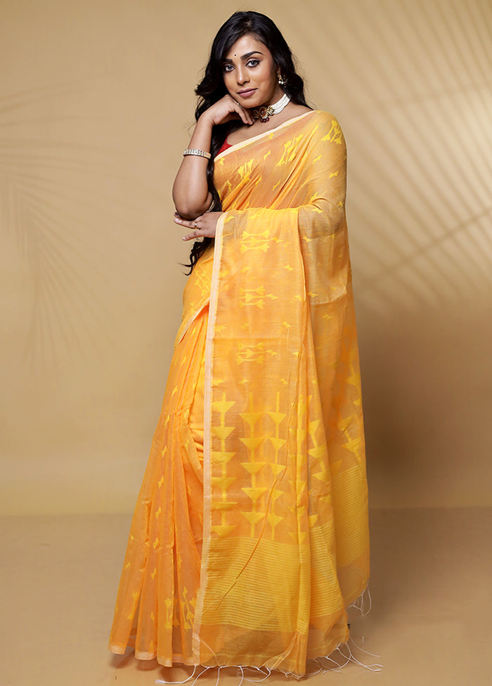 Yellow Cotton Saree With Blouse Piece