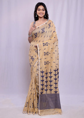 Cream Cotton Saree With Blouse Piece