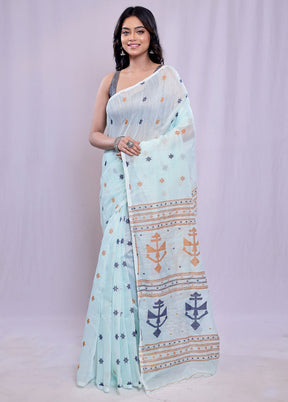 Blue Cotton Saree With Blouse Piece