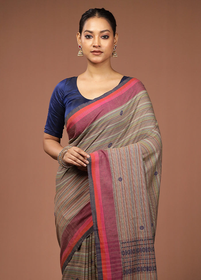 Cream Khadi Cotton Saree With Blouse Piece