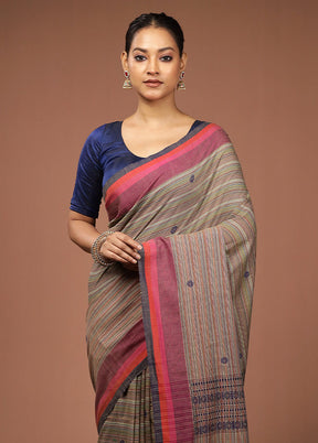 Cream Khadi Cotton Saree With Blouse Piece