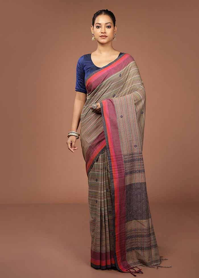 Cream Khadi Cotton Saree With Blouse Piece