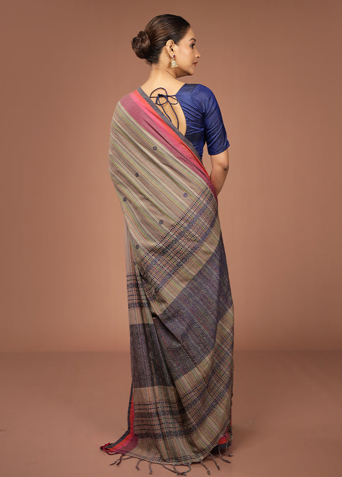 Cream Khadi Cotton Saree With Blouse Piece