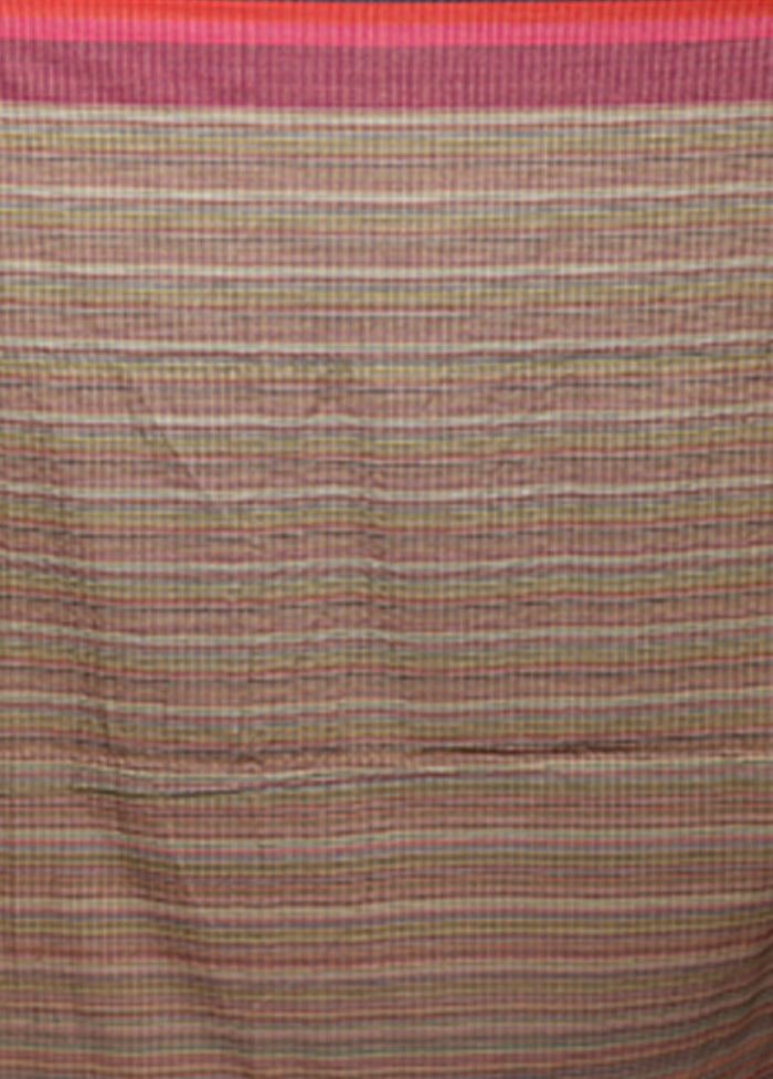 Cream Khadi Cotton Saree With Blouse Piece