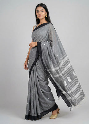Black Khadi Cotton Saree With Blouse Piece