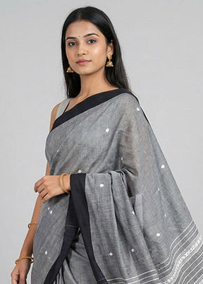 Black Khadi Cotton Saree With Blouse Piece