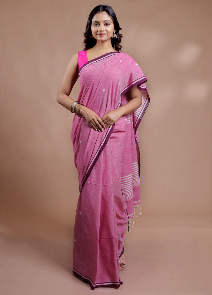 Pink Khadi Cotton Saree With Blouse Piece - Indian Silk House Agencies