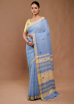 Blue Pure Cotton Saree With Blouse Piece