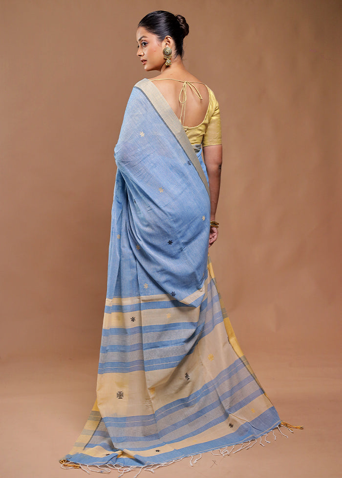Blue Pure Cotton Saree With Blouse Piece