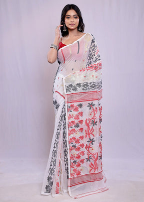 White Tant Jamdani Saree Without Blouse Piece