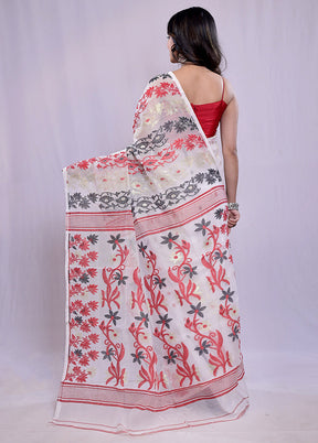 White Tant Jamdani Saree Without Blouse Piece