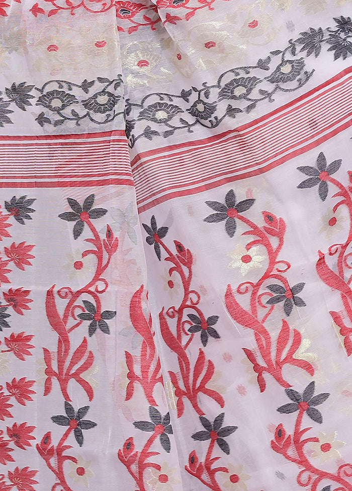 White Tant Jamdani Saree Without Blouse Piece