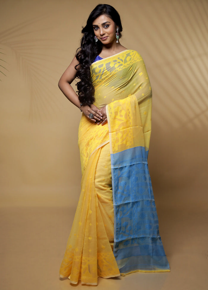 Yellow Tant Jamdani Saree Without Blouse Piece
