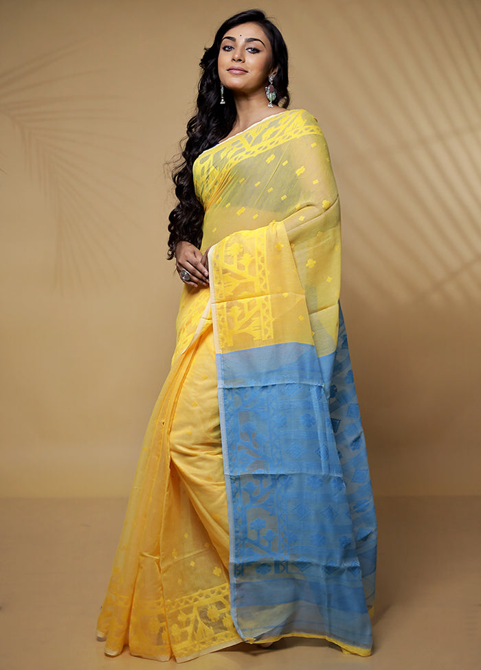 Yellow Tant Jamdani Saree Without Blouse Piece