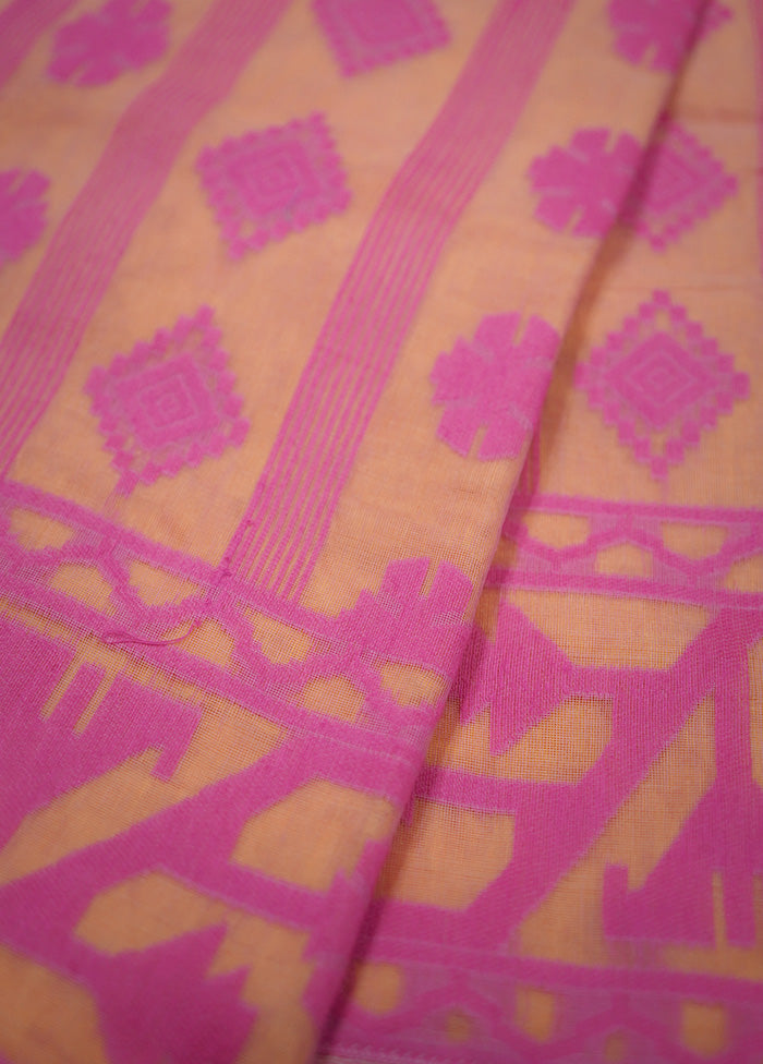 Yellow Tant Jamdani Saree Without Blouse Piece