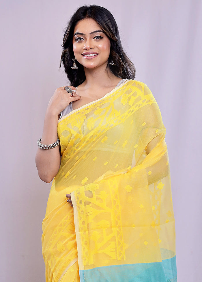 Yellow Tant Jamdani  Saree Without Blouse Piece