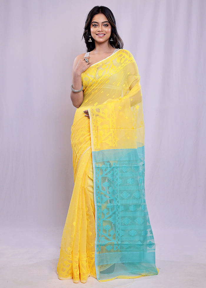 Yellow Tant Jamdani  Saree Without Blouse Piece