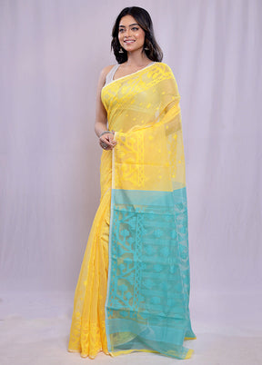 Yellow Tant Jamdani  Saree Without Blouse Piece