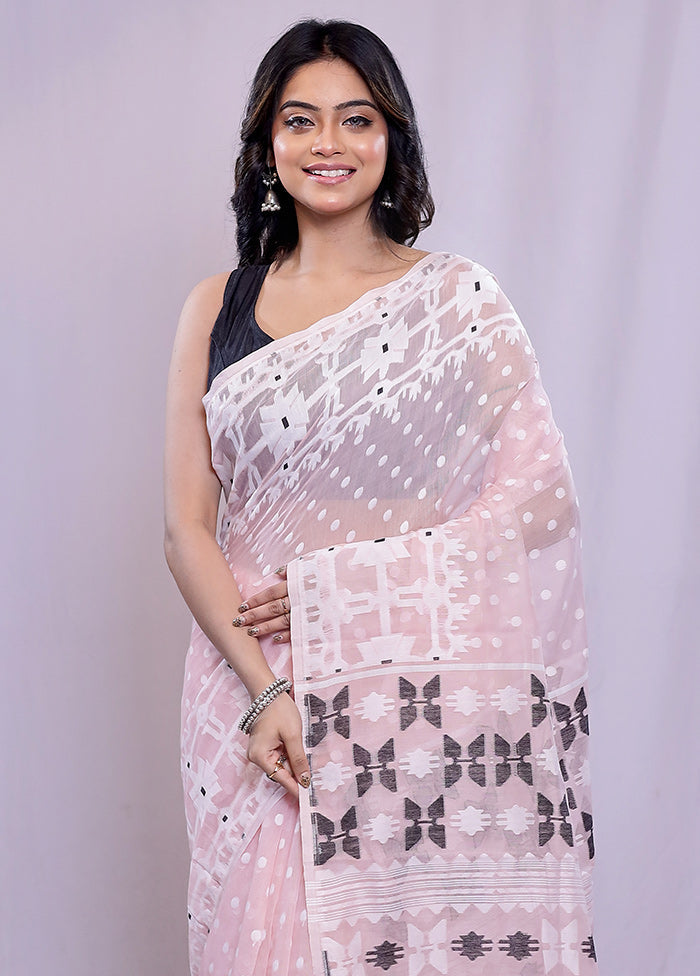 Pink Tant Jamdani Saree Without Blouse Piece