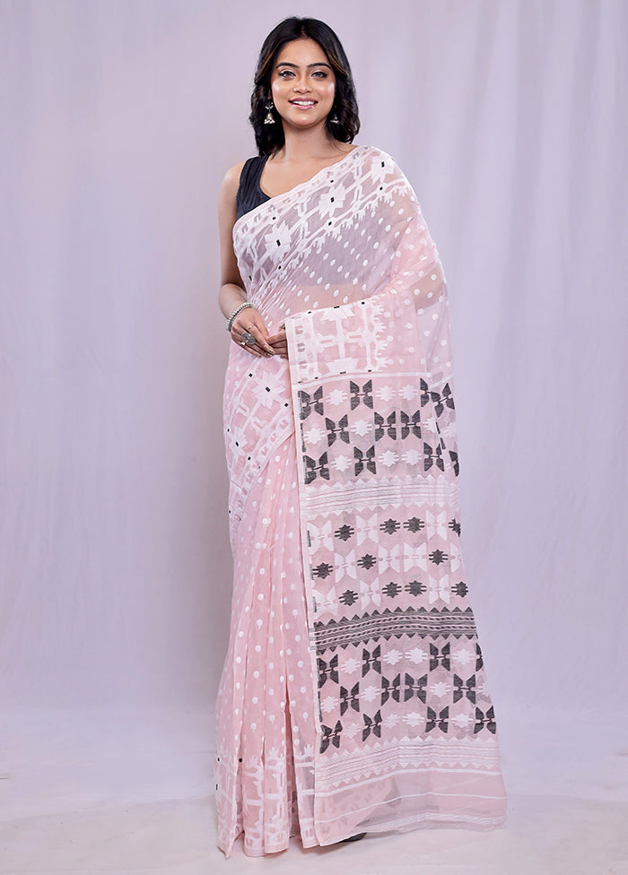 Pink Tant Jamdani Saree Without Blouse Piece