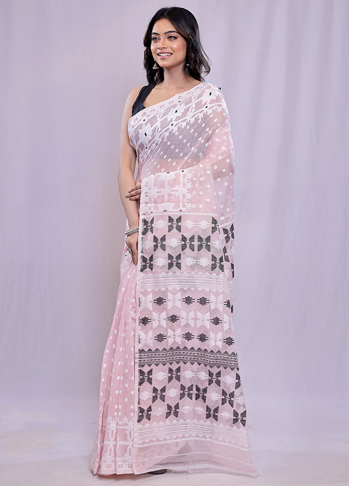 Pink Tant Jamdani Saree Without Blouse Piece