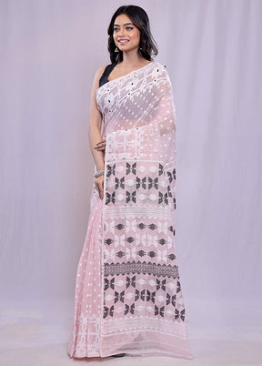 Pink Tant Jamdani Saree Without Blouse Piece