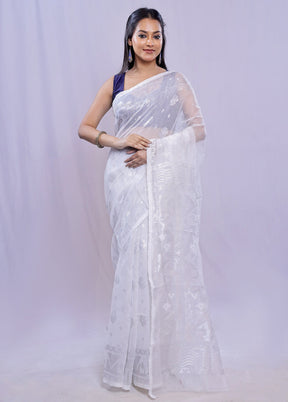 White Tant Jamdani  Saree Without Blouse Piece